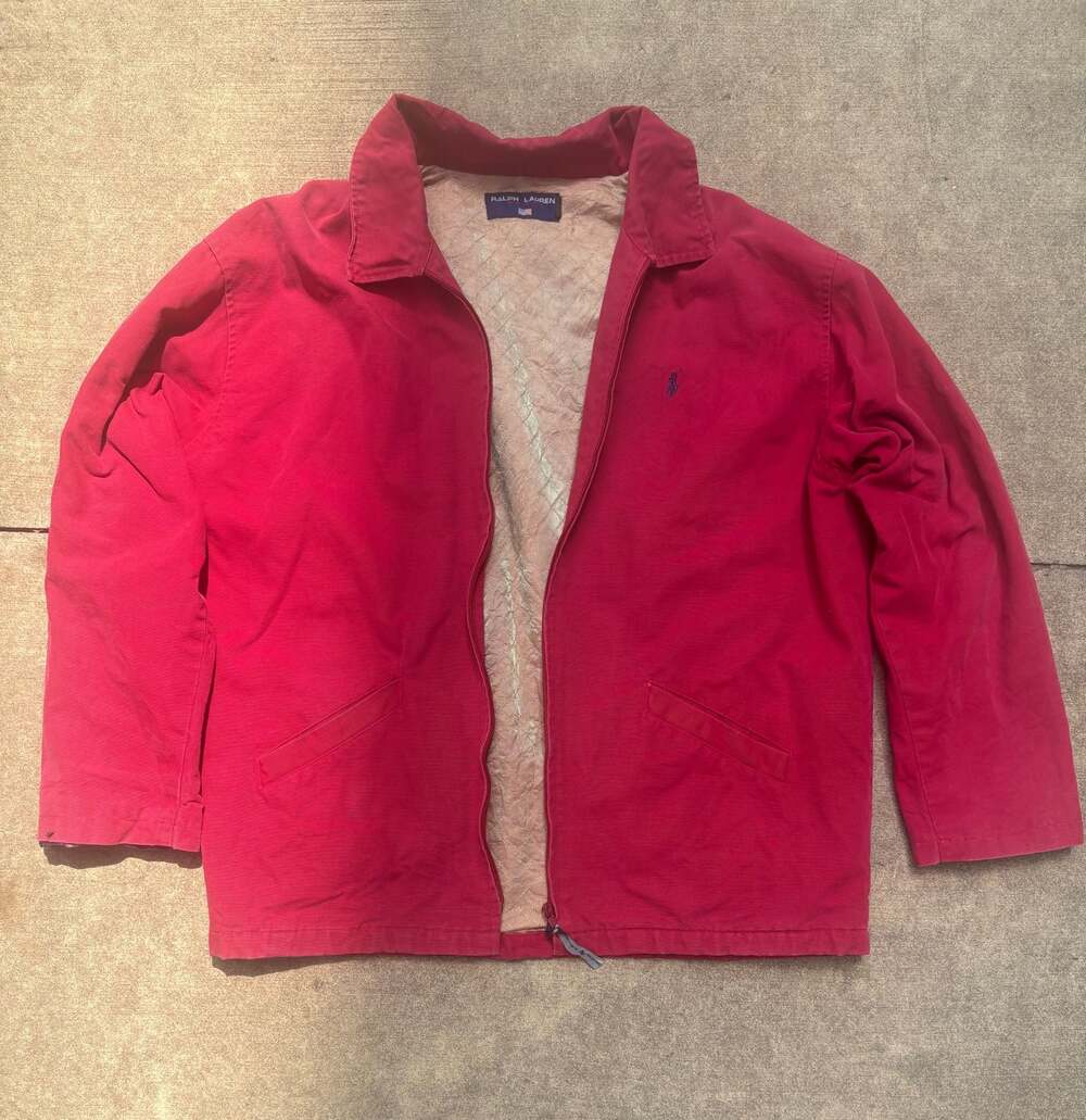 Vintage Polo Ralph Lauren Sport Red workwear Jacket with Quilted Lining Large